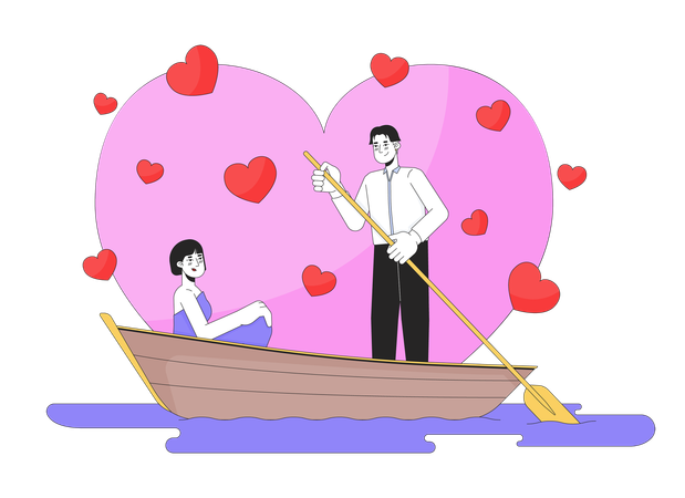Romantic date night on lake  Illustration