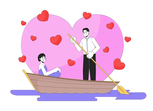 Romantic date night on lake  Illustration