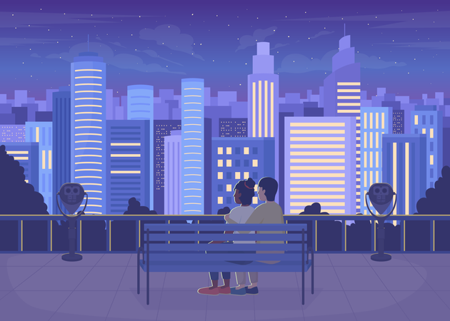 Romantic date night on rooftop  Illustration