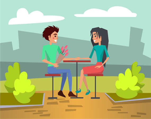 Romantic Date of Couple in a park Illustration