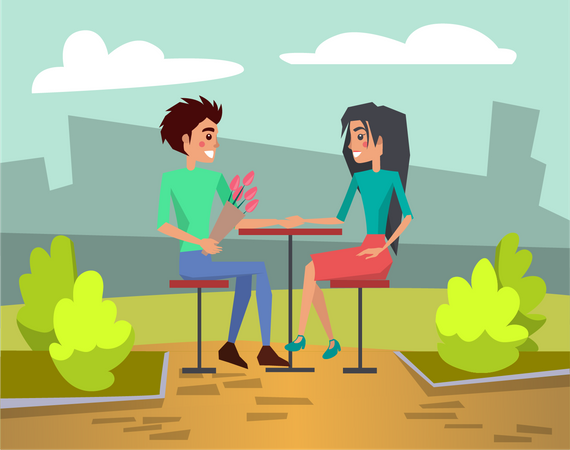 Romantic Date of Couple in a park  Illustration