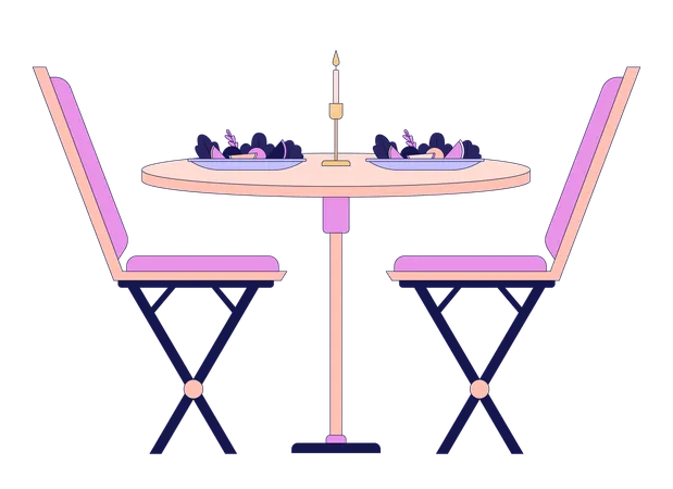 Romantic dinner table chairs  Illustration