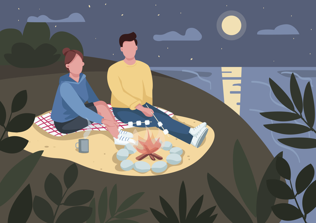 Romantic evening date on beach  Illustration