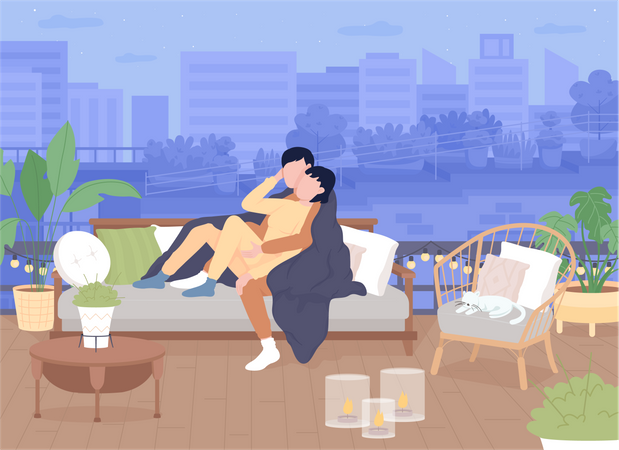 Romantic evening outdoors  Illustration