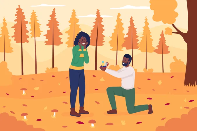 Romantic fall proposal Illustration