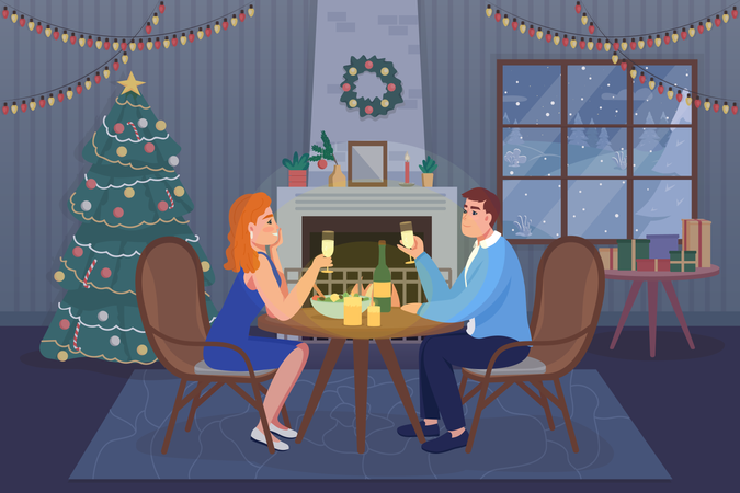 Romantic festive dinner Illustration