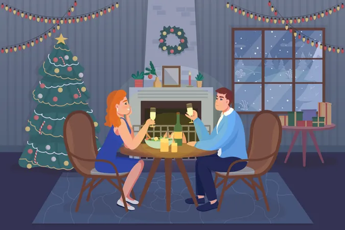 Romantic festive dinner Illustration