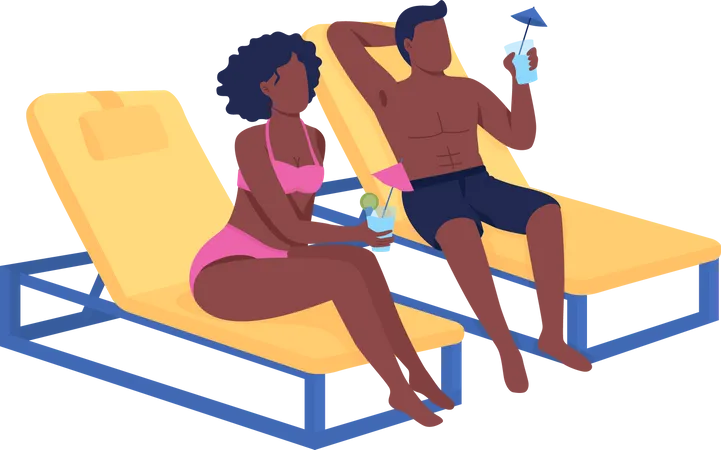 Romantic Getaway Flat Color Vector Faceless Characters Idyllic Vacation With Spouse Spending Free Time Near Swimming Pool Isolated Cartoon Illustration For Web Graphic Design And Animation Illustration