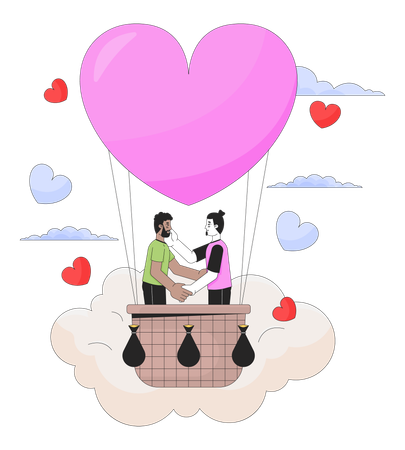 Romantic hot air balloon ride  Illustration