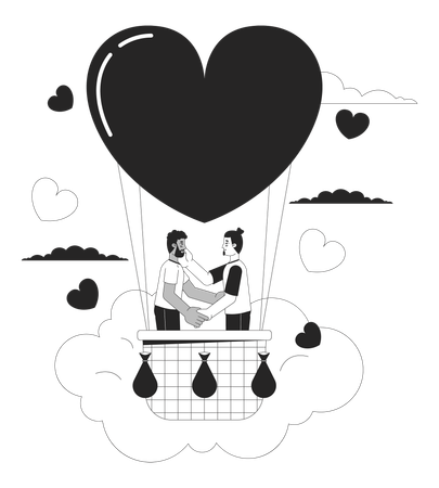 Romantic hot air balloon ride  Illustration