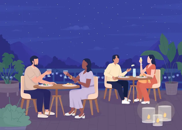 Romantic intimate dinner at resort  Illustration
