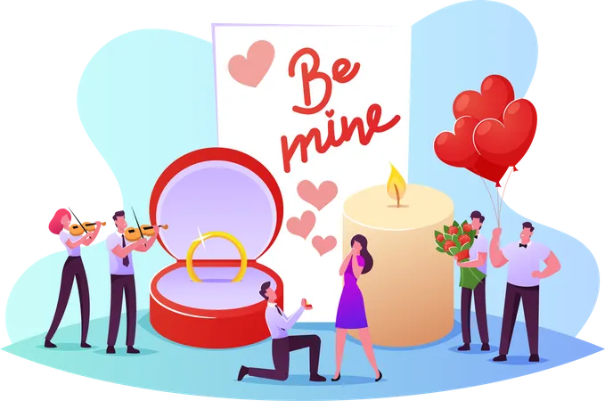 Romantic Marriage Proposal to Woman Illustration