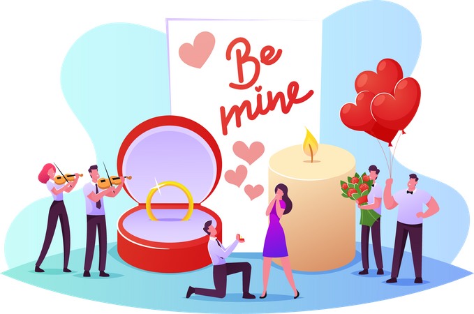 Romantic Marriage Proposal to Woman  Illustration