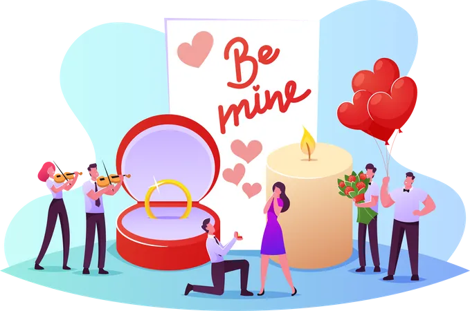 Romantic Marriage Proposal to Woman  Illustration