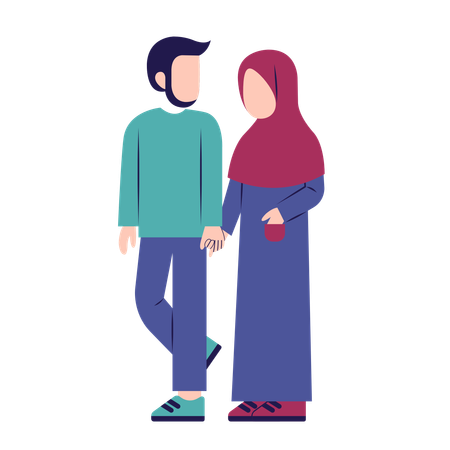Romantic Muslim Couple Standing Together  Illustration