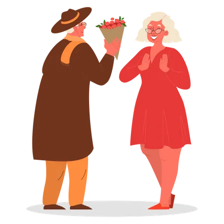 Romantic old couple Illustration