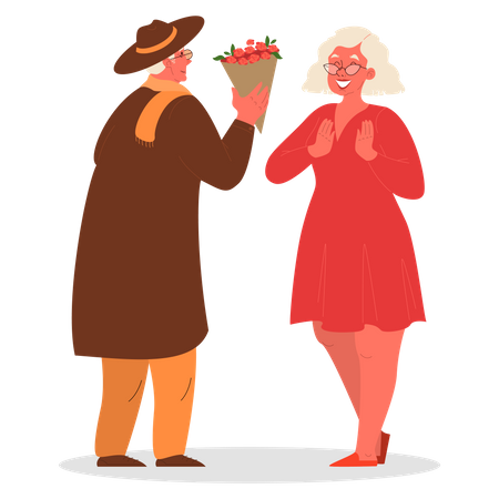 Romantic old couple  Illustration