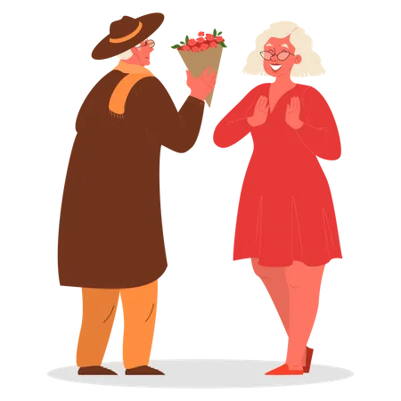 Romantic old couple  Illustration