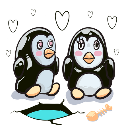 Romantic Penguins Illustration