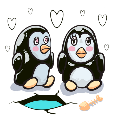 Romantic Penguins  Illustration