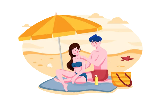 Romantic picnic on beach Illustration