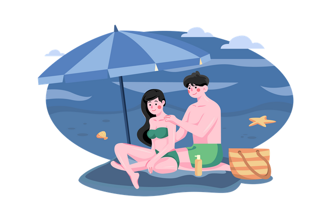 Romantic picnic on beach  Illustration