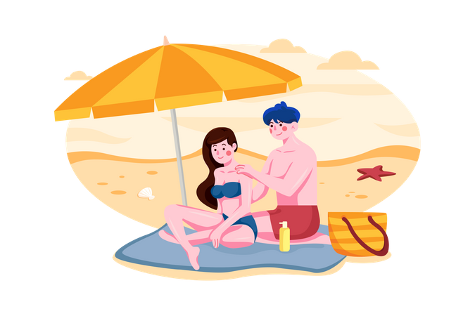 Romantic picnic on beach  Illustration