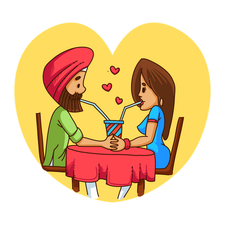 Romantic Punjabi couple going for dinner date Illustration