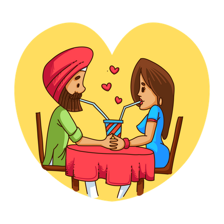 Romantic Punjabi couple going for dinner date  Illustration