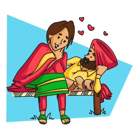 Romantic punjabi couple love Illustration