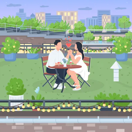 Romantic roof date  Illustration