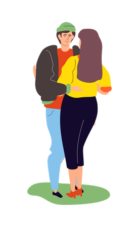 Romantic scenes with a boy and a girl in casual clothes hugging each other Illustration