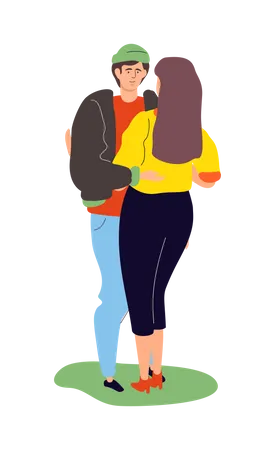 Romantic scenes with a boy and a girl in casual clothes hugging each other Illustration