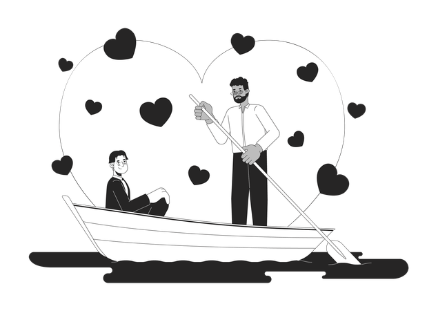 Romantic Valentines day boyfriends lake boating  Illustration