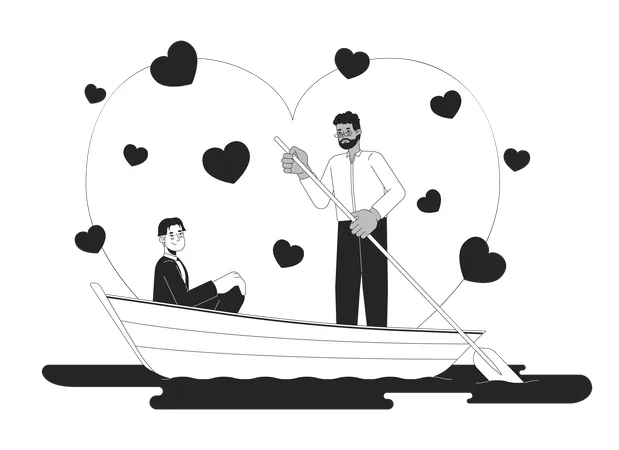 Romantic Valentines day boyfriends lake boating  Illustration