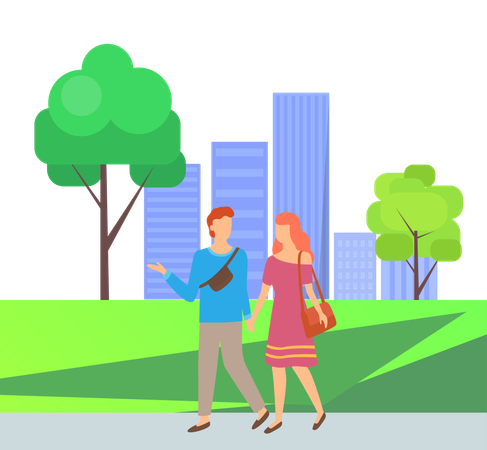 Romantic walk with wife  Illustration