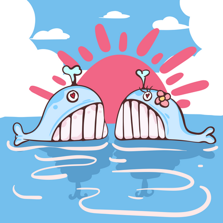 Romantic whales couple  Illustration