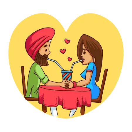 Romantica coppia punjabi che va a cena  Illustration