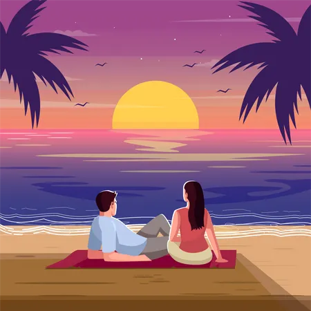 Coucher de soleil romantique  Illustration