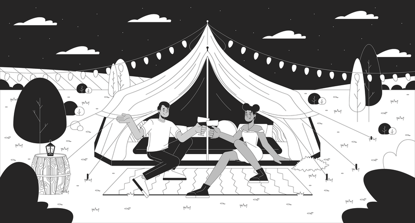 Les gens du glamping romantique  Illustration