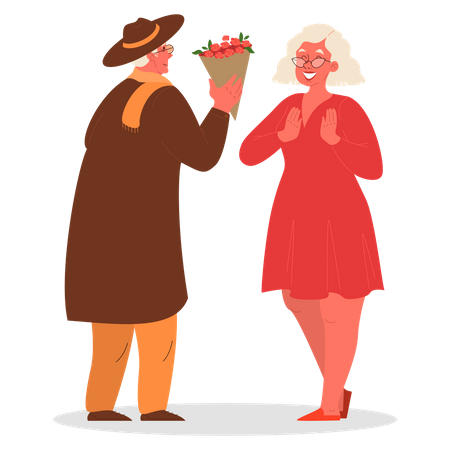 Vieux couple romantique  Illustration