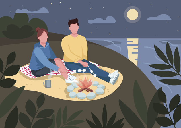 Romantisches Abenddate am Strand  Illustration