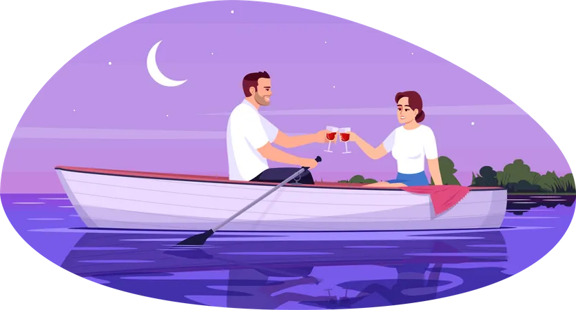 Romantisches Date eines jungen Paares auf dem Boot  Illustration