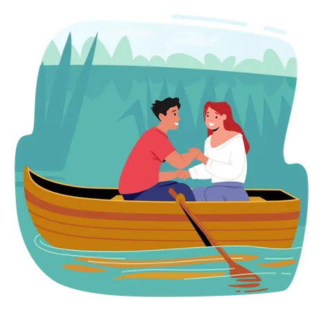 Romantisches Date eines jungen Paares auf dem Boot  Illustration