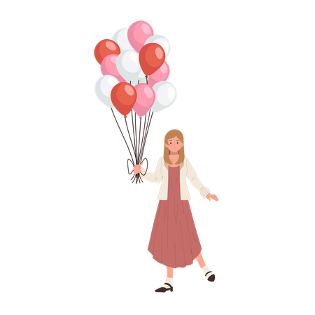 Romantische Liebe Thema Frau mit Ballon zum Ausdruck der Zuneigung am Valentinstag in der Feier  Illustration