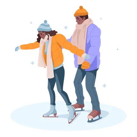 Romantisches Paar beim Schlittschuhlaufen auf dem Eis  Illustration
