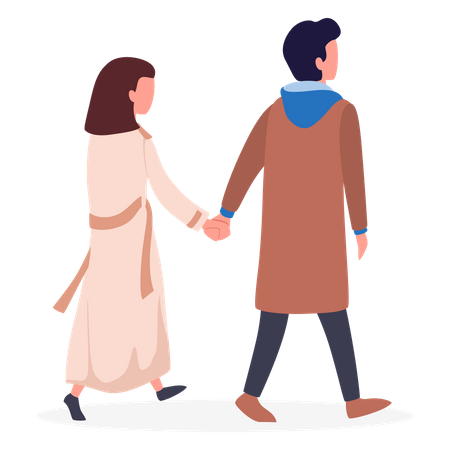 Romantisches Paar geht Händchen haltend  Illustration