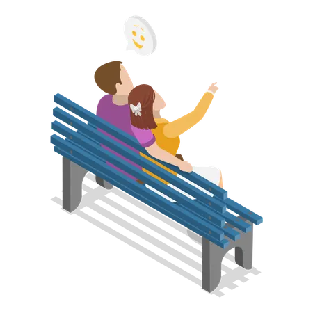 Romantisches Paar sitzt auf einer Parkbank  Illustration