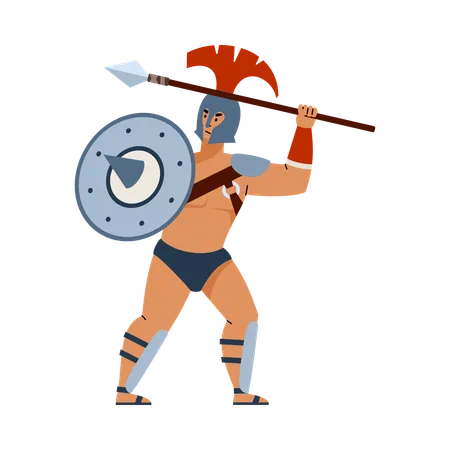 Römischer Gladiator oder Krieger mit Speer  Illustration