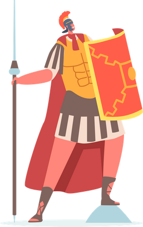 Römischer Soldat mit Speer und Schild  Illustration